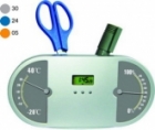 Часы настольные с термометром, гигрометром и подставкой для авторучек 'Панель приборов', синие